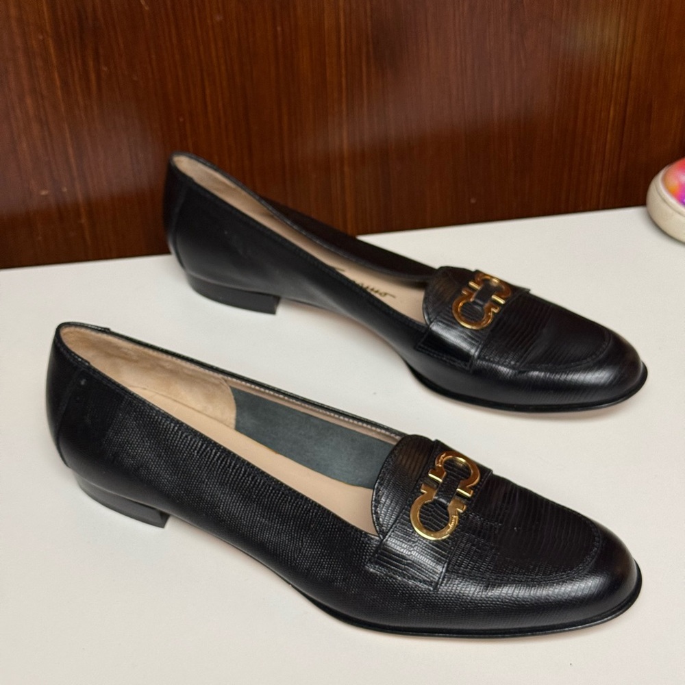 Salvatore Ferragamo Black With Gold tone logo Loafers - Picture 2 of 11